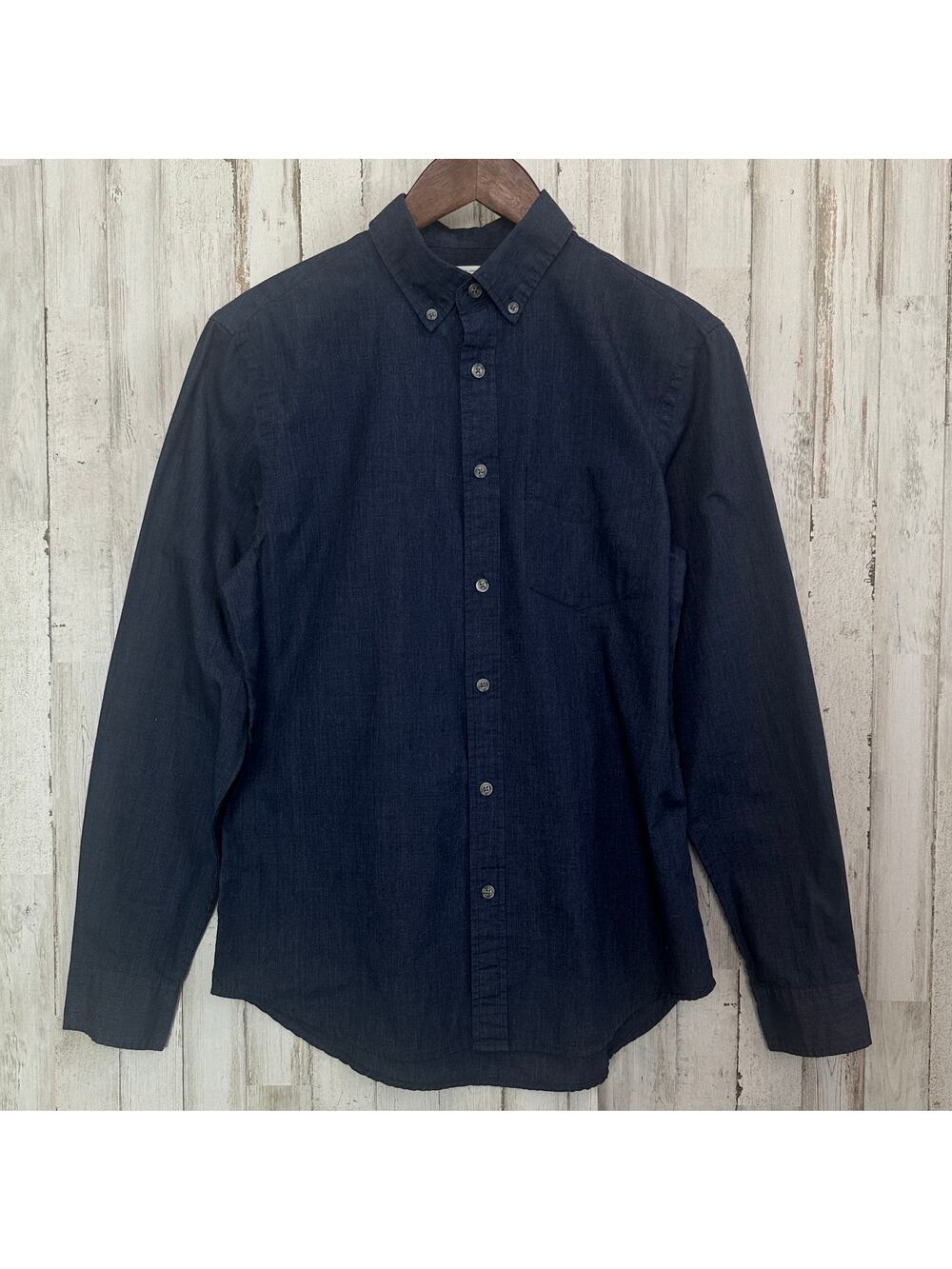 Old Navy Slim Fit Cotton Button Down Shirt Size Small Navy Blue Minimalist EUC